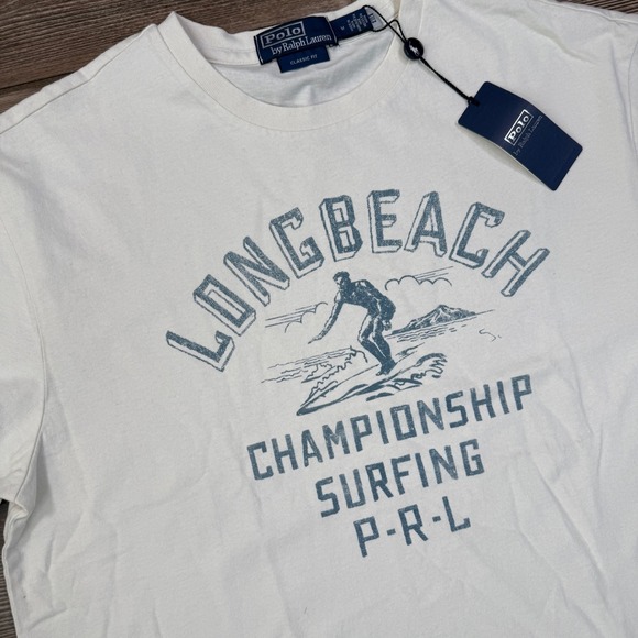 Polo Ralph Lauren Mens Classic Fit Long Beach Surfing T-Shirt White Size Medium